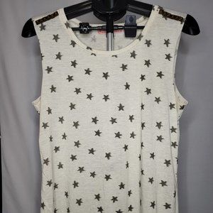 Pink Republic Beige w/ Green Stars Women's Tank - Studded Shoulders - XL - 1009